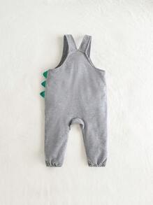 Cozy Pixies Baby Boy Cartoon Dinosaur Print Overall With 3D Horn Decor - Grey - View 2