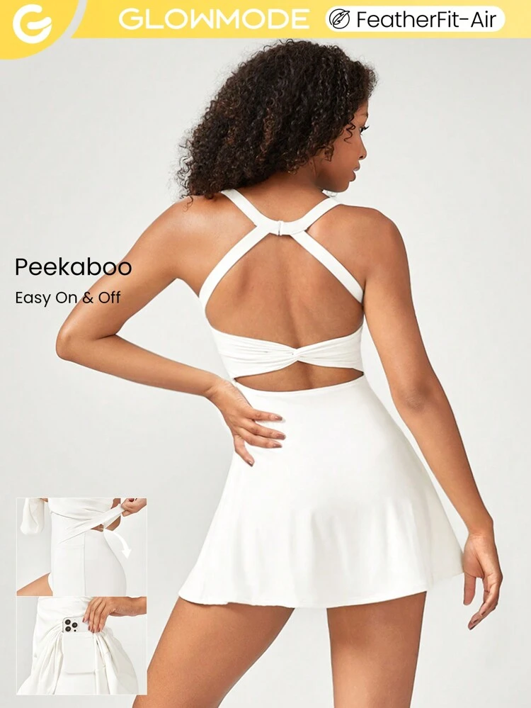 Zestaw do gier FeatherFit™-Air Linia A Wbudowany Peekaboo Krótka wiązana kieszeń Sukienka wiązana na szyi Niewielki wpływ Codzienny Lato