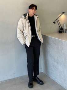 DAZY Men's Hooded Letter Print Padded Coat, Winter Jacket - Khaki - View 5