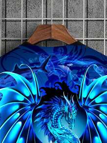 Men's Plus Size Chinese Dragon Print Crew Neck Short Sleeve Casual T-Shirt, Summer