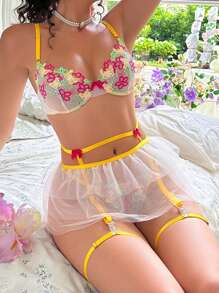 5 piezas/Set Conjunto de lencería sexy bordada de encaje