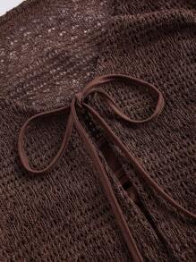 SHEIN MOD Women's Solid Color Simple Long Sleeve Blouse - Coffee Brown - View 3