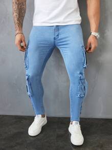 Manfinity LEGND Men's Light Blue Denim Cargo Pants Slim Fit Street Style