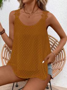 SHEIN LUNE Women's Floral Lace Jacquard Chiffon Camisole - Orange - View 5