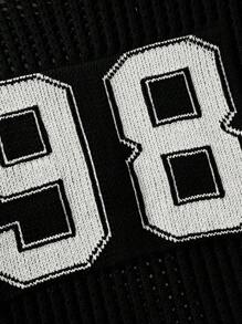 Manfinity Campus Court Aesthetic Post--Men Number Pattern Round Neck Knit Top Jersey Back To School - Black - View 6