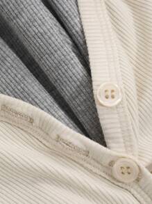 DAZY Color-Block Knit Dolman Sleeve Cropped Top & Home Leisure Shorts Set Pajama - Grey - View 9