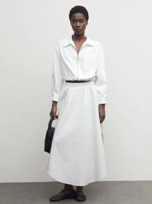 BizChic Women's Casual Solid White Zipper Jacket With Pockets, Long Sleeve - White - View 3