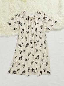 Women Floral All Over Print Loungewear Dress - Multicolor - View 3