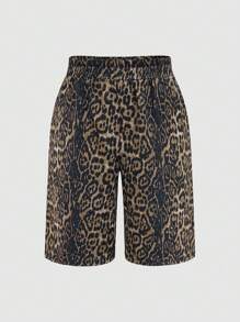 INAWLY Women's Leopard Print Casual Straight Leg Summer Shorts