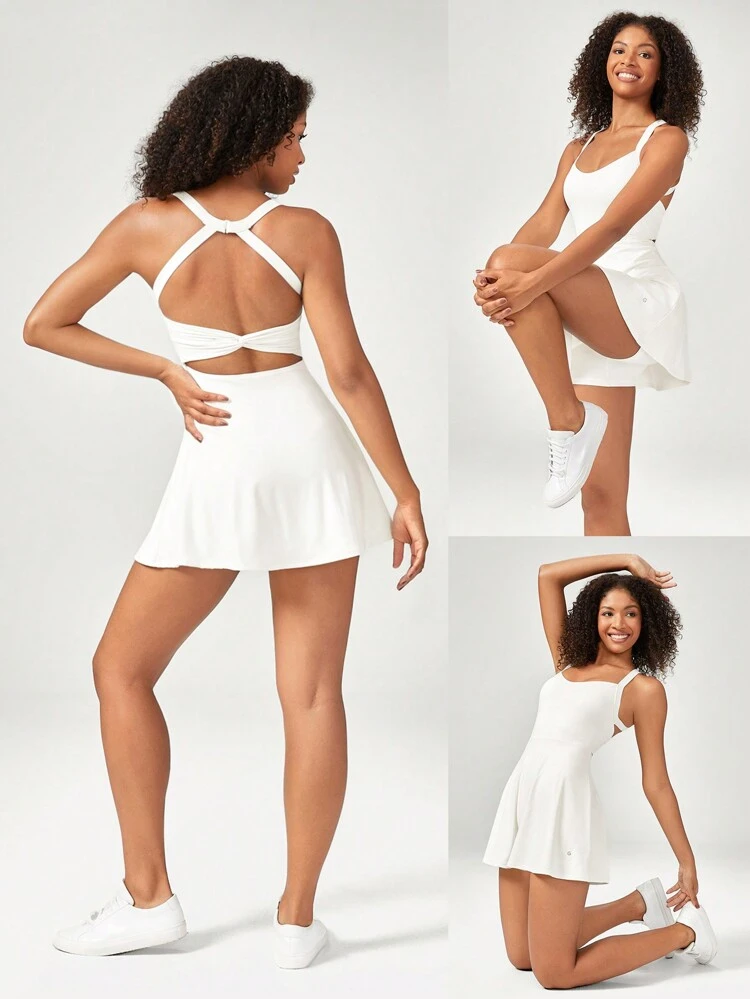 Zestaw do gier FeatherFit™-Air Linia A Wbudowany Peekaboo Krótka wiązana kieszeń Sukienka wiązana na szyi Niewielki wpływ Codzienny Lato