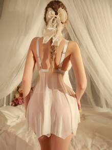 2 件套宽松白色性感睡裙娃娃裙蝴蝶结细节外出装