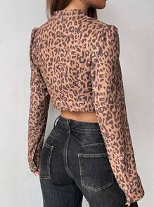 StreetHx Leopard Print Long Sleeve Button-Front Short Casual Jacket Fall Cloth For Women - Brown - View 2