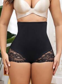 Fashionable & Elegant High-Waisted Lace Patchwork Shapewear Pants - Black - View 5
