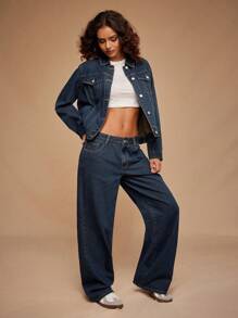 Forever 21 深蓝色洗水牛仔夹克 - 藍色 - 查看 5