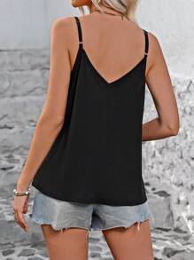 SHEIN LUNE Áo ba lỗ ren ghép nối dành cho nữ Áo thun họa tiết dành cho nữ - màu đen - Xem 2