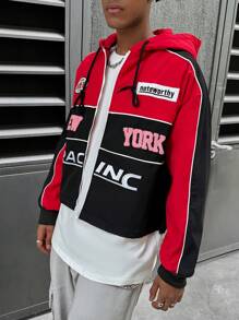 PAVTROS Manfinity Streetrush Men's Oversized Letter Print Hooded Jacket, Spring & Autumn Back To School,Game Day, Colorful, Race Car Jacket, Long Sleeve, Going Out, Techwear, Graphic - Multicolor - View 4