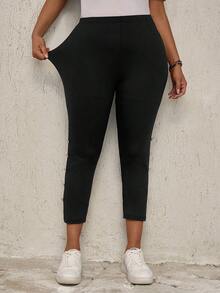 EMERY ROSE Quần legging trang trí nút thông thường hàng ngày dành cho nữ có kích thước lớn - màu đen - Xem 4