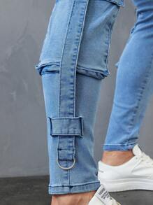 Manfinity LEGND Men's Light Blue Denim Cargo Pants Slim Fit Street Style
