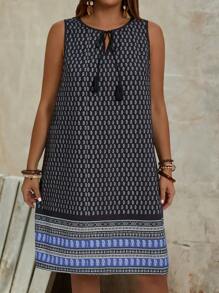 EMERY ROSE Vestido sin mangas casual de talla grande con estampado de vendajes y parches para mujer, para vacaciones de verano
