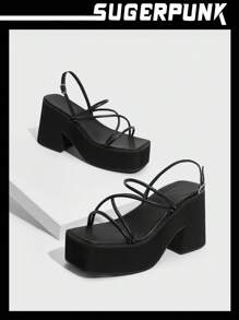 Sugerpunk Woman Shoes Fashion Black Versatile Wedge Heel Platform Sandals For Summer Y2k Punk Cool Street Sporty Christmas Fall New Year Holiday Valentines