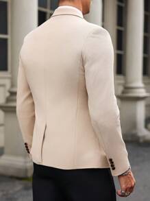 Manfinity Mode Men's Solid Color Minimalist Daily Wear Knit Blazer - Khaki - View 2