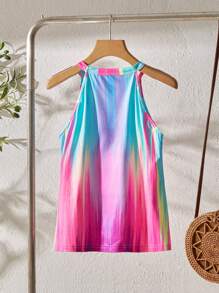 SHEIN LUNE Brush Print Cut Out Halter Top - Multicolor - View 2