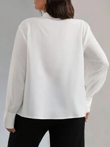 SHEIN Unity Plus Tie Neck Solid Blouse - White - View 2