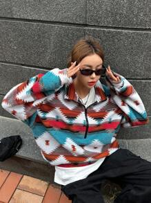 DAZY Geometric Print Stand Collar Sweatshirt, Fall/Winter - Multicolor - View 3