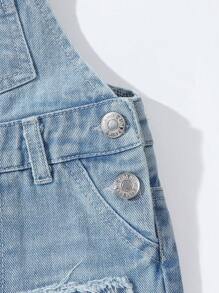 Baby Boys Streetwear Cool Ripped Washed Light Blue Denim Overalls With Multiple Pockets - Light Wash - View 7