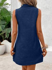 EMERY ROSE Women Sleeveless Shirt Collar Dress - Blue - View 2