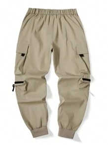 Manfinity LEGND Men's Front-Button Multi-Pocket Zipper Long Pants, Casual Wear - Khaki - View 2