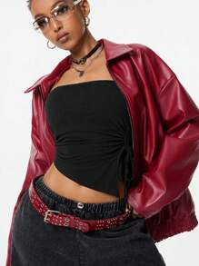 SHEIN EZwear Women's Black Strapless Split Slim Fit Crop Tube Top - Black - View 1