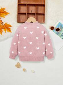 SHEIN Leap Crew Young Girl Long Sleeve Pullover Sweater With Heart Pattern - Pink - View 2