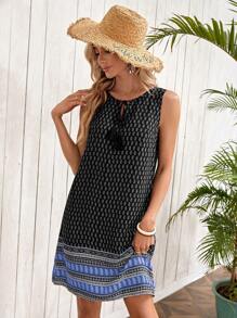 EMERY ROSE Vestido sin mangas casual de talla grande con estampado de vendajes y parches para mujer, para vacaciones de verano