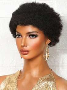 Short Afro Curly Pixie Cut Human Hair Wig 1B Real Affordable Hair Replacement Wig Cheap Daily Use Wig For Beginner Friendly Wear To Go Natural Black Color