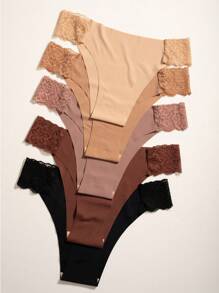 5pcs/Pack Seamless Lace Trimmed Triangle Panties Lingerie - Multicolor - View 4