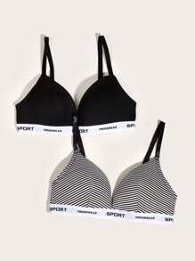 2 piezas/Set Sujetador sin aros con decoración de letra para mujer