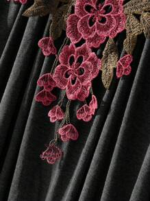 SHEIN LUNE 花卉刺繡荷葉邊坦克上衣 - 灰色 - 查看 5