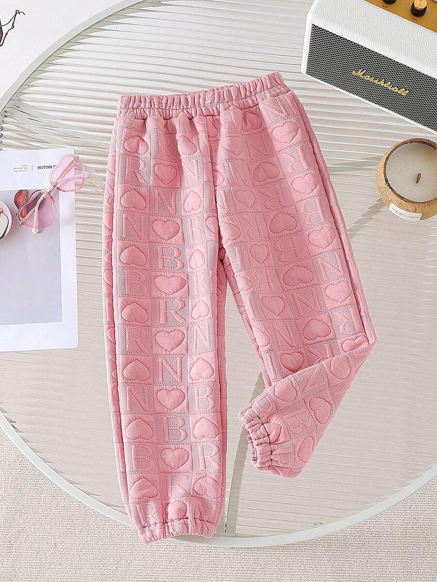 SHEIN Quần ống loe in chữ thông thường dành cho nữ, mùa xuân, mùa thu - Hồng - Xem 1