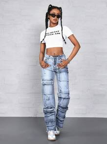 SHEIN ICON Women's Casual Straight-Leg Jeans With Multiple Pockets
