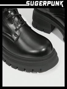 Sugerpunk Woman Shoes Motorcycle Style PU Leather Thick Sole Black Boots - Black - View 4