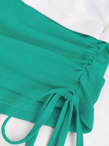 SHEIN LUNE Áo thun nữ in hình bướm hở vai thường ngày mùa hè - Màu xanh ngọc - Xem 5