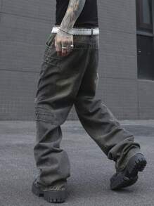 Manfinity Roghcode Men Casual Washed Straight Leg Denim Jeans - Bronze - View 4