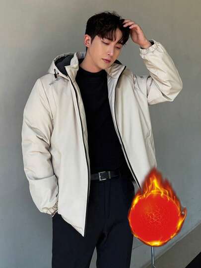 DAZY Men's Hooded Letter Print Padded Coat, Winter Jacket