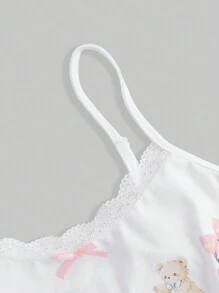 ROMWE Kawaii Áo thun không tay họa tiết động vật viền sò dây mảnh cho nữ, thường ngày, đi học - trắng - Xem 4