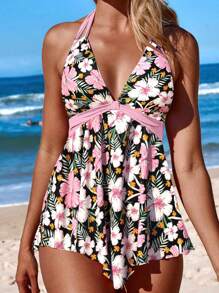 Swim Lushoire 2pcs/Set Random Printed Camisole Tankini Set Summer - Multicolor - View 6