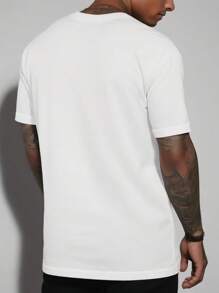 Manfinity Dauomo 大码男式圆领短袖唇齿印花趣味嘻哈休闲 T 恤 - 白色 - 查看 2