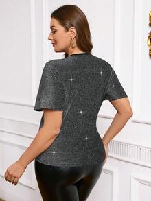 SHEIN Clasi Glitzer Raffungen Wickel Vorne T-Shirt Top in Große Größen