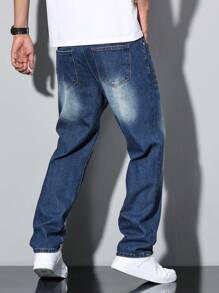 Manfinity EMRG Quần jean denim thẳng được giặt thường dành cho nam giới - Màu xanh lam - Xem 2