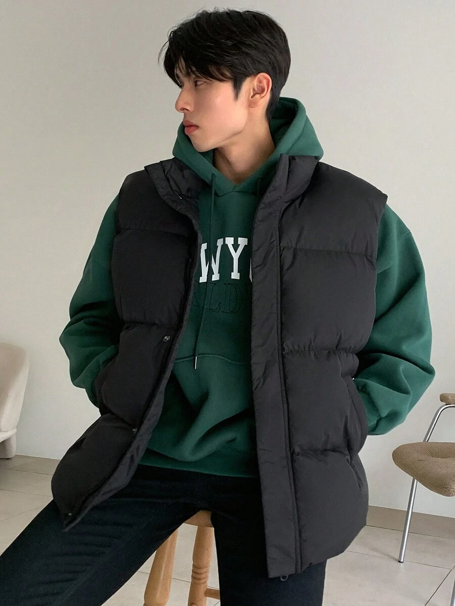 DAZY Men's Plain Padded Vest Jacket, Winter - Black - View 1